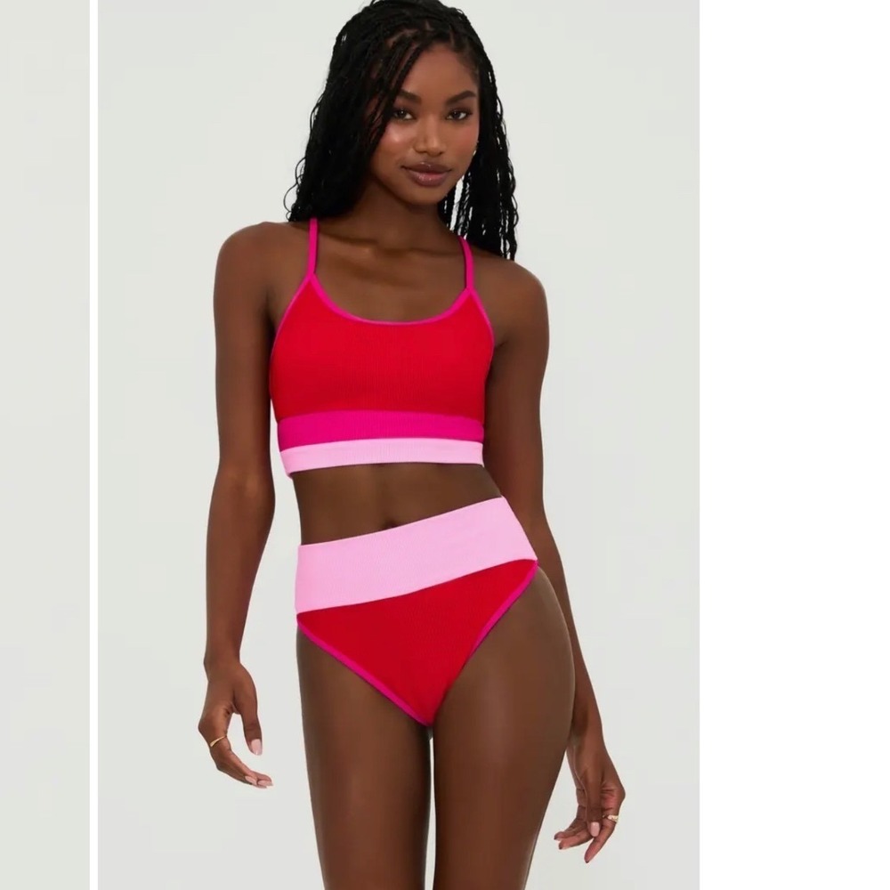 Beach Riot Eva‎ Colorblock Bikini Top Gumdrop High Waisted